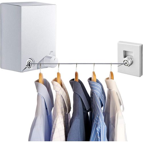anw-Corde À Linge Rétractable,Fil Linge Extensible En Acier Inoxydable,Corde A Linge Portable Etendoir Fil Réglable 4.2 M,Poinçon Et Support Mural Pour Intérieur Et Extérieur