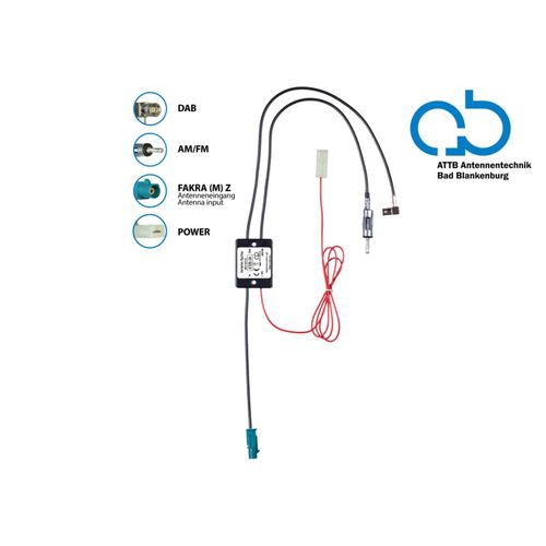Repartiteur Antenne AM FM DAB+ Fakra-m- vers DIN-m- et SMB-f- amplifie