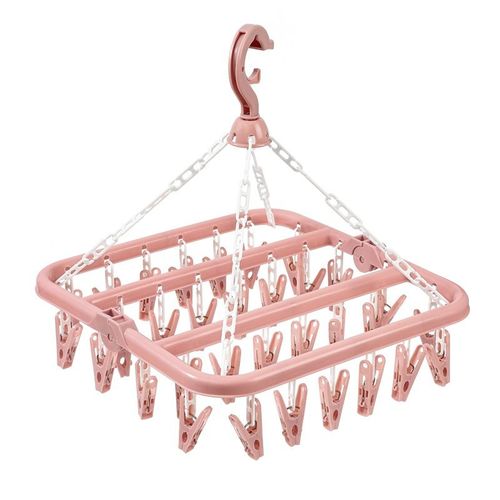 séchoir à chaussettes rose, séchoir à chaussettes, séchoir à vêtements, séchoir d'intérieur pliable avec 32 pinces à linge en plastique pour chaussettes, sous-vêtements et vêtements, taille unique