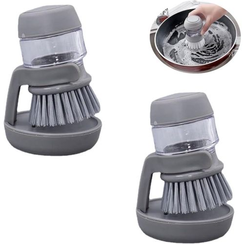 Pièces Brosse à Vaisselle de Cuisine,Brosse Vaisselle avec Réservoir,Brosse de Lavage avec Distributeur de Liquide Vaisselle Intégré et Support,pour Nettoyage de Vaisselle, Plateaux(Gris)