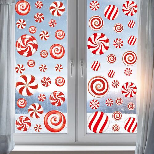Autocollants de Noël pour fenêtre - Bonbons rouges, autocollants de Noël pour fenêtre, décorations de fête, autocollants de décoration intérieure