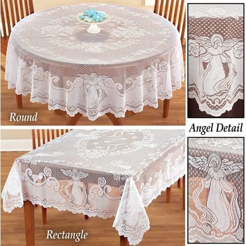 Nappe Rectangulaire En Dentelle Blanche, 152 X 213 Cm (L X L), Avec Motif Ange Brodé, Pour Baby Shower, Enterrement De Vie De Jeune Fille Ou Table De Cuisine Rectangulaire.