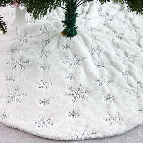122cm Jupe d'Arbre de Noël pour l'Arbre de Noël de Vacances Décorations de Fête¿Argent Flocon de neige¿, Arbre de Noël Stand de Couverture pour la Fête de Noël de la Maison Decortion Arbre de Noël