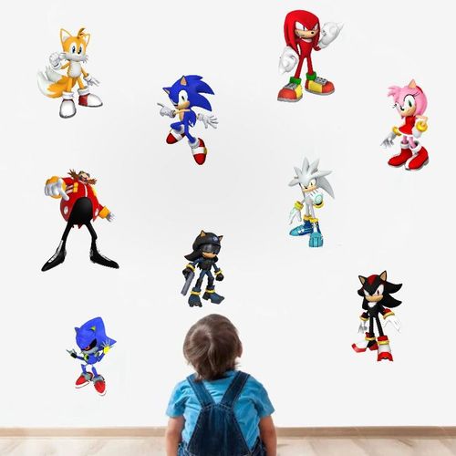 Autocollants Muraux Sonic, Décoration Murale De Fond De Chambre D'enfant, Autocollant Mural Auto-Adhésif, Autocollant De Jeu Vidéo Hérisson, Fournitures De Fête D'anniversaire