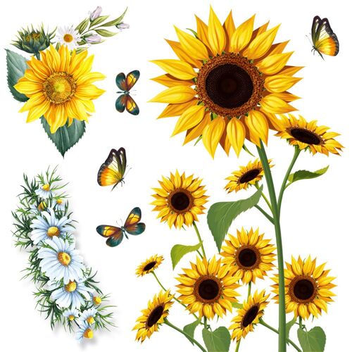 Lot de 2 stickers muraux tournesol décoration d'été revêtement de fenêtre autocollant de fenêtre autocollant de fenêtre tournesol papier peint de salon autocollant mural pour salon