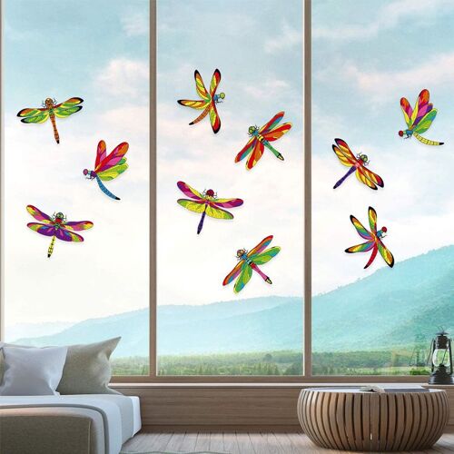 Stickers pour fenêtre,10 Superbes Stickers électrostatiques décoratifs au Motif Libellules,Permet d’éviter Que Les Oiseaux ne se cognent dans fenêtres