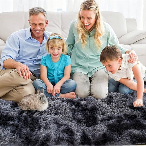 Tapis de sol moelleux en fausse fourrure, tapis décoratif dégradé pour chambre, salon, salle à manger (gris foncé, 80 x 160 cm)