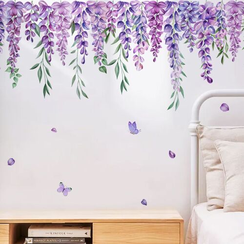 Autocollants de fenêtre anti-collision fleurs de printemps d'été fleurs suspendues glycine violet autocollants de fenêtre autocollants de porte de fenêtre antiadhésifs autocollants de salle de bain