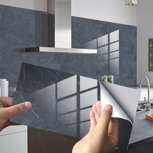 Décoratif Adhésif Rectangle de Carrelage pour salle de Bain et Carrelage de Cuisine Autocollants 3D Modèle de Marbre Mosaïque Adhésif Imperméable Décoration, 30x15cm (Anthracite,16 Pièces)