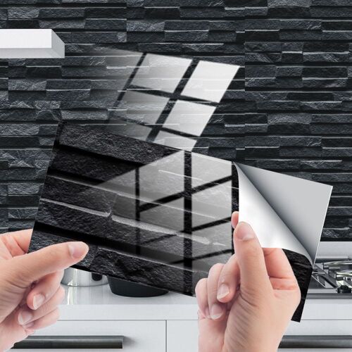 (Gris Et Noir, 24 Feuilles) Autocollants Pour La Cuisine Et La Salle De Bain, Autocollants Muraux Décoratifs En Carreaux De Ciment, Autocollants De Carrelage Pour La Salle De Bain Ou La Cuisine.