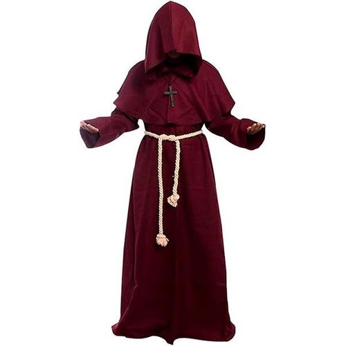 Robe de cosplay rouge taille XXL, costume de moine médiéval à capuche, costume de cosplay de la Renaissance