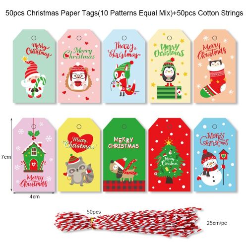 (H) 50 Pièces Étiquettes Volantes De Noël En Papier Kraft, Étiquettes Cadeaux, Décoration Vintage, Étiquettes En Papier Pour Fêtes, Étiquettes Cadeaux De Fête, Étiquettes De Nom De Noël