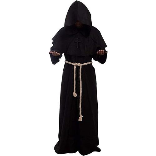 Robe De Cosplay Noire Taille Xxl, Costume De Moine Médiéval À Capuche, Costume De Cosplay De La Renaissance