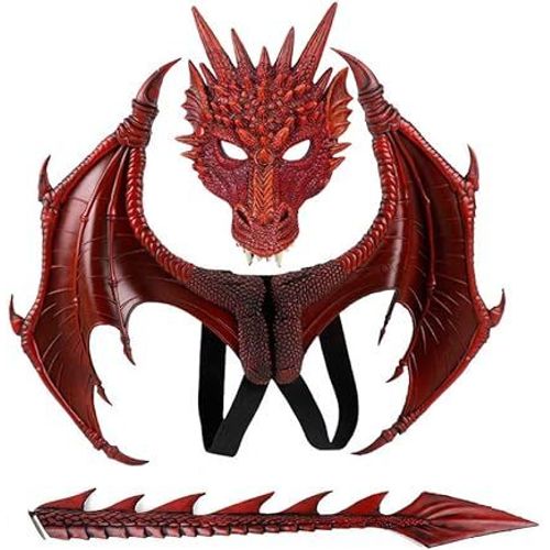 Costume De Cosplay D'ailes De Dragon Démoniaque Pour Halloween Mardi Gras (Rouge) Pour Adulte Et Enfant