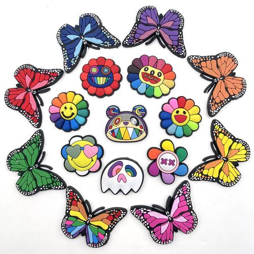Breloques De Chaussures À Fleurs Pour Sabots, Sandales, 16 Décorations De Chaussures À Feuilles De Papillon Et Plantes Pour Filles, Femmes Et Enfants