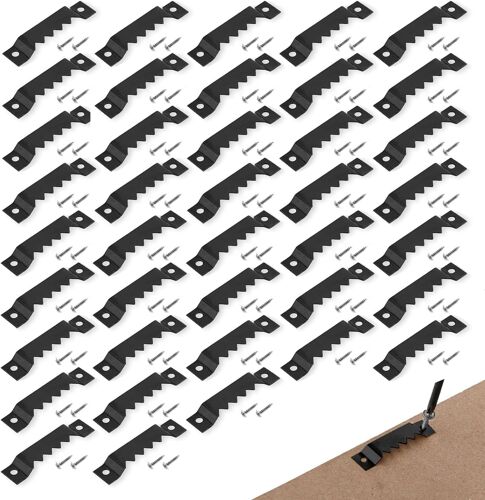 Lot de 50 crochets de suspension pour tableaux en dents de scie, doubles trous, avec vis, pour accrocher des photos, des cadres, des toiles, des ?uvres d'art (noir)