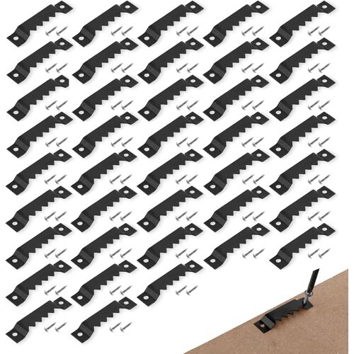 Lot de 50 crochets de suspension pour tableaux en dents de scie, doubles trous, avec vis, pour accrocher des photos, des cadres, des toiles, des ?uvres d'art (noir)