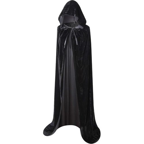 (Noir, 150 Cm) Cape En Velours Cagoule Pleine Longueur Pour Déguisement D'halloween