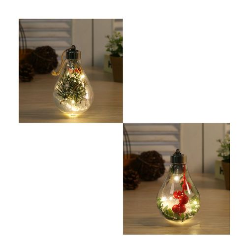 Lot de 2 boules de Noël transparentes, décoration de Noël, simulation créative, ampoule, pendentif décoratif pour arbre de Noël, boule en plastique B