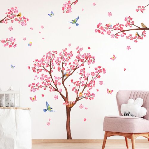 Stickers Muraux Grand Fleur de Cerisier Arbre Autocollant Mural Floral Branche Arbre Décoration Murale Salon Chambre Enfants Bébé Pépinière