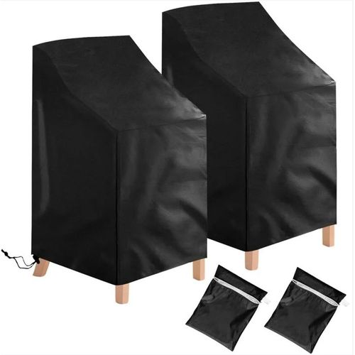 Pack De 2 Imperméable Chaise De Jardin Couvre Coupe-Vent Résistant Aux Uv Polyester Oxford Empilable Jusqu'à 6 Chaises