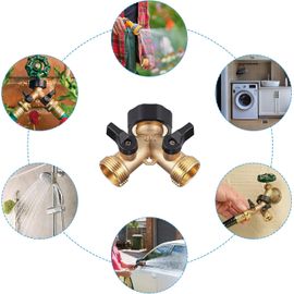 Double Robinet Distributeur en Laiton pour Jardin, Raccord Y 3/4 pouces, Sortie Double pour Connexion de 2 Appareils, Adaptateur de Robinet Durable et Étanche