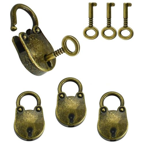 4PCS Vintage en Alliage de Zinc Cadenas 35 * 21cm Forme d'Ours Cadenas Anti-Rouille Mini Vintage Lourds Cadenas avec la Touche 6 pour les Petits Bagages Boîte de Valises Casiers à la Maison