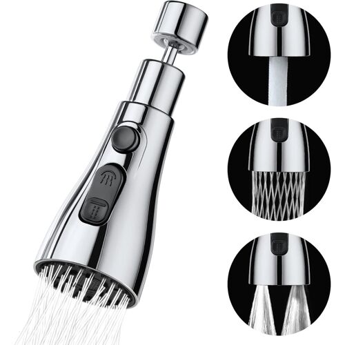 Douchette Evier Cuisine Robinet 360 Degres, 3 Modes Embout Robinet Cuisine avec Aerateur, Mitigeur Evier Cuisine Tete de Robinet Rotative, Adaptateur Robinet Universal Orientable
