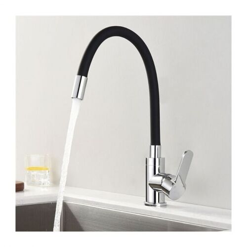 Robinet de cuisine, pivotant à 360°, mitigeur d'évier incurvé à mémoire de forme, robinets chromés en silicone noir, mitigeur de cuisine à courbure aléatoire
