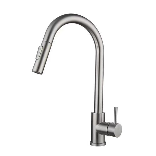 Robinetterie de cuisine, mitigeur avec bec à arc élevé, pivotant à 360°, poignée unique, deux fonctions de pulvérisation, flexible de 26 pouces, nickel brossé