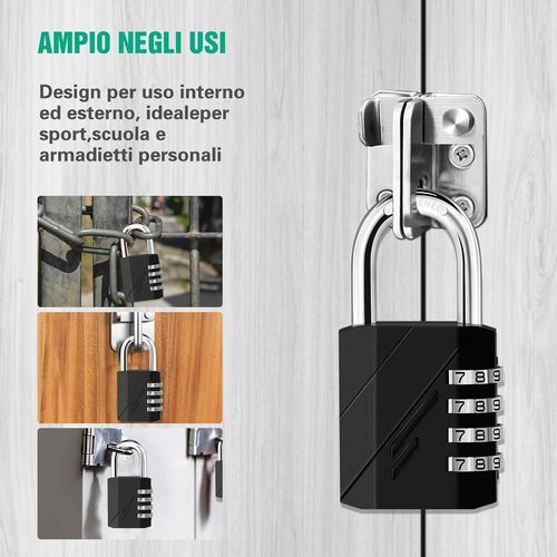Cadenas à Combinaison à 4 Chiffres,Serrure Combinée,Cadena un code verser casier vestiaire sport versez Gymnase, école, Portail, Hangar, Garage, Rangement, Casiers à Bagages et Boîte à Outils,Noir