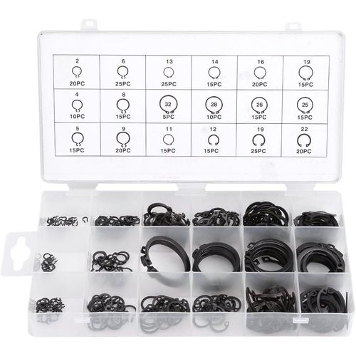 300 Pièces Assortiment de Circlips Externe, de Type Métallique e-Pince Circlips Snap Clip de Retenue Kit de Bague de Retenue Accessoires pour Retenir les Roulements, les Engrenages