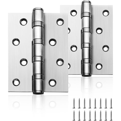 ASFASFq-Lot de 1 paire de charnières de porte robustes à roulement à billes en acier inoxydable chromé argenté pour portes intérieures extérieures