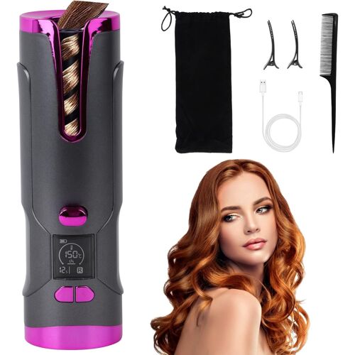 Fer À Boucler Automatique Sans Fil, Portable, Rechargeable Par Usb, 6 Températures Réglables, Pour Cheveux Longs Et Courts (20-40 Cm)