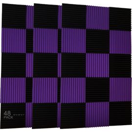 Lot de 2 panneaux muraux d'absorption acoustique en mousse de studio violet noir 2,5 x 30,5 x 30,5 cm.