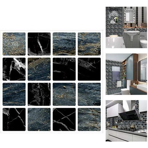 Mosaïque Stickers pour salle de Bain et Cuisine, 30 Pièces de la Mosaïque Stickers Imperméable de Mur Autocollant, Adhésif de Tuile Autocollants pour les Murs, les Carreaux Décoratifs