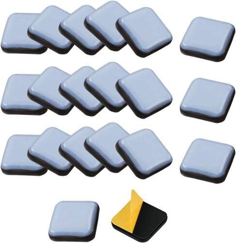 20 x Self-Adhesive Teflon Furniture Sliders for Square Furniture Pads 25 x 25 mm Teflon Gliders for Chair, Sofa, Office, Table, Armchair