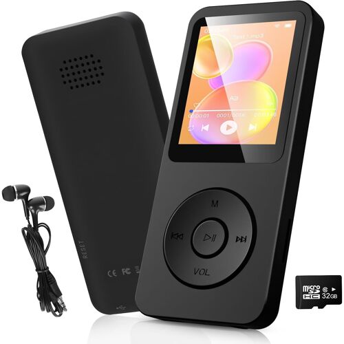 acdsgd-32Go Lecteur MP3 Classique - Bluetooth 5.3 Lecture Musique sans Perte Hi-FI Petit Baladeur MP3 Sport mit Kopfhörer pour Enfant/Adulte Super Léger 30g, Carte TF Jusqu¿à 128G -Noir