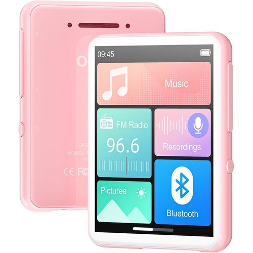 128Go Lecteur Mp3 Bluetooth 5.4, Mp3-Lecteur Portable Avec Haut-Parleur, 2,4'' Écran Tactile Baladeur Mp3, Musique Hifi Lecteur Pour Enfants, Radio Fm (Rose)