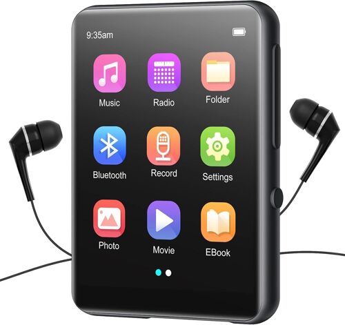 acdsgd-Lecteur MP3 64 Go Bluetooth 5.3, Lecteur de Musique HiFi sans perte avec Haut-parleur, Enregistreur Vocal, Radio FM, corps MP3 en Métal à écran Tactile Complet de 2,4 IN, Prend en Charge jusqu'à 128Go