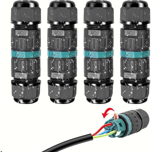 Connecteur Électrique Étanches IP68 - Raccord de Cable 3 Fils Boîte de Derivation Étanche Éxterieur, Domino Etanche Boîte de Jonction pour Câble Ø 5 à 9 mm (4 Pcs)