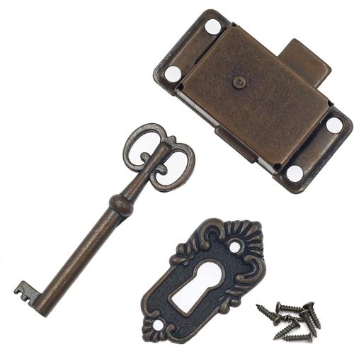Antiques du Cabinet de Serrure de Porte, Antique Lock Set Décoratif Serrure avec Clés et Vis - pour les Boîtes aux lettres, les Casiers, Armoires, Boîte à outils