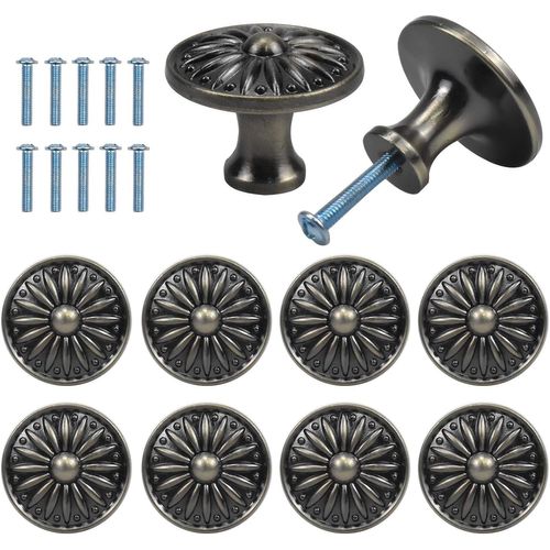 Tianyi-10pcs Vintage Tiroir De Porte Poignée, 35mm Bouton De Meubles, Rond Boutons De Tiroir, Laiton Boutons De Porte, Poignées De Meuble Pour Placard Armoire Cuisine, Chambre D'enfant (Bronze)
