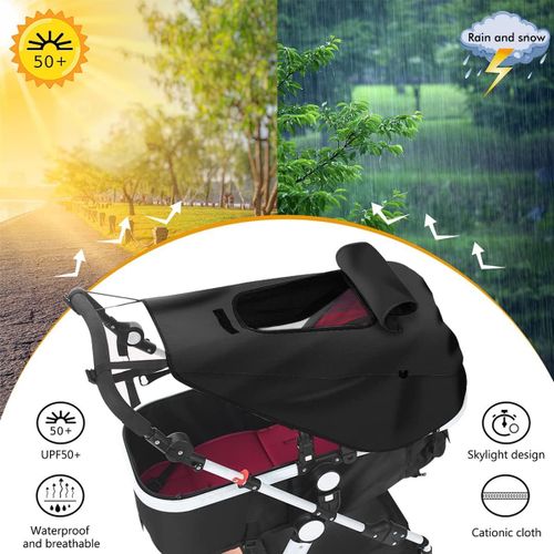 Uv 50+ Protégé Poussette Voile D'ombrage: Universel Étanche À La Poussière, Résistant Au Vent, Avec De Grandes Fenêtres Et Des Ailes. (Noir)