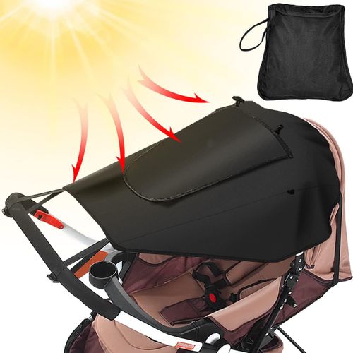 Uv 50+ Protégé Poussette Voile D'ombrage: Universel Étanche À La Poussière, Résistant Au Vent, Avec De Grandes Fenêtres Et Des Ailes. (Noir)