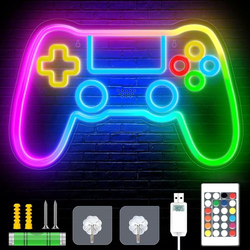 CHENG-Néon Gamepad pour Forme de Manette PS4, Enseigne Lumineuse Personnalisable avec 200+ Lumières LED, Télécommande et Contrôle APP, Accessoires de Jeu pour la Décoration de la Pièce