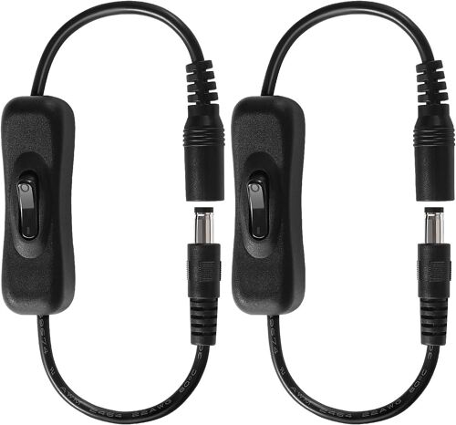 2 Pièces Interrupteur Jack DC 5.5 X 2.1mm,Câbles d'alimentation CC Mâles Vers Femelles Interrupteur,DC Cordon d'extension d'alimentation avec Interrupteur,pour Bande LED,Noir