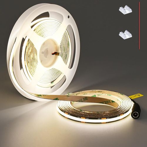 Ruban Led Cob 12v Blanc Naturel 4000k,Pcb Noir,5 Mètre 480 Led/M,4000lm Cri>90,Autocollante,Flexible Et Découpable,Pour Cuisine,Éclairage D'armoires,Salon,Intérieur