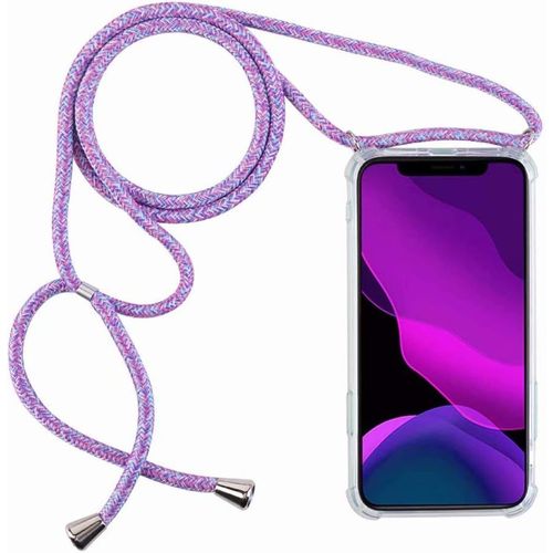 Kalcx-Coque Avec Collier Compatible Avec Huawei Mate 20 X,Tour De Cou Lanière En Corde Pendentif Housse,Arc-En-Ciel Bleu