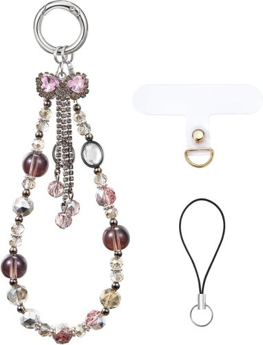 KAL-Sangle De Téléphone Portable En Perles De Verre, Chaîne De Téléphone Portable Pour Femme Anti-Perte Convient À Tous Les Téléphones Portables Clés Appareils Photo Mp3 (Rose)